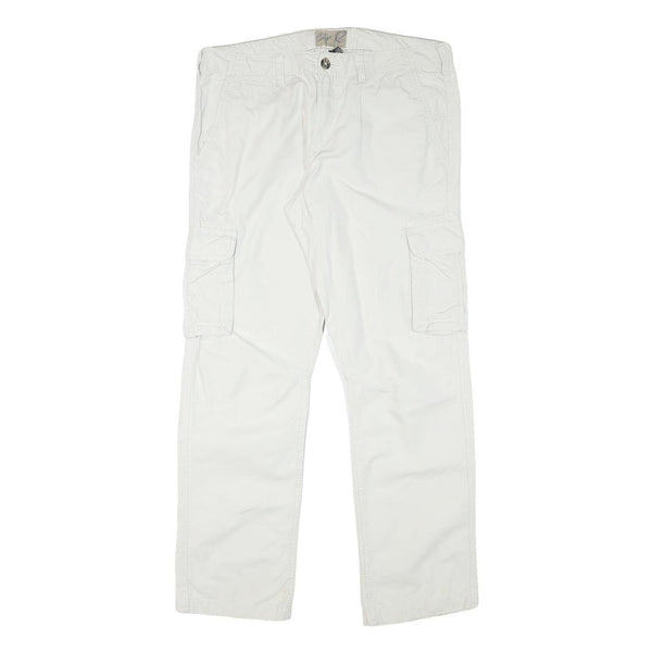 CHARLES VOGELE Mens Cotton Blend White Cargo Regular Fit Trousers W36 L31 Zip
