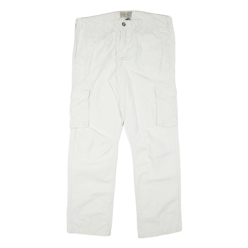 CHARLES VOGELE Mens Cotton Blend White Cargo Regular Fit Trousers W36 L31 Zip