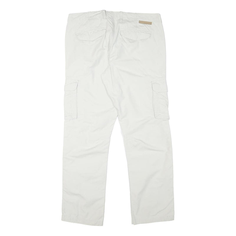 CHARLES VOGELE Mens Cotton Blend White Cargo Regular Fit Trousers W36 L31 Zip