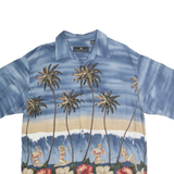CONSENSUS SPORTSWEAR Mens Blue Rayon Hawaiian Shirt L Tropical Palm Print