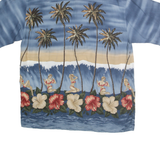 CONSENSUS SPORTSWEAR Mens Blue Rayon Hawaiian Shirt L Tropical Palm Print
