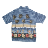 CONSENSUS SPORTSWEAR Mens Blue Rayon Hawaiian Shirt L Tropical Palm Print