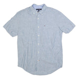 TOMMY HILFIGER Mens Blue Short Sleeve Cotton Blend Shirt M Casual Button-Down