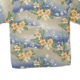 PIERRE CARDIN Mens Beige & Blue Floral Rayon Short Sleeve Shirt L Relaxed Fit
