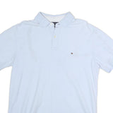 TOMMY HILFIGER Mens White Short Sleeve Plain Polo Shirt L Cotton Casual Summer
