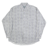 WOOLRICH Mens Grey & Blue Patterned Cotton Shirt XL Casual Button-Down Long