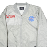 ASSTSERIES Mens White Grey NASA Printed Bomber Jacket 4XL Polyester Zip
