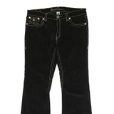 Womens Black Cotton Blend Regular Fit Flared Trousers W38 L33 Button Closure