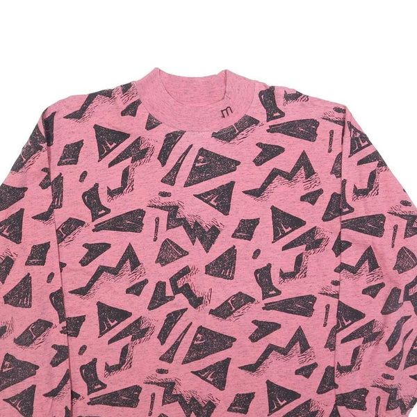 MASER Womens Pink & Black Geometric Print Crew Neck Sweatshirt L Cotton Blend