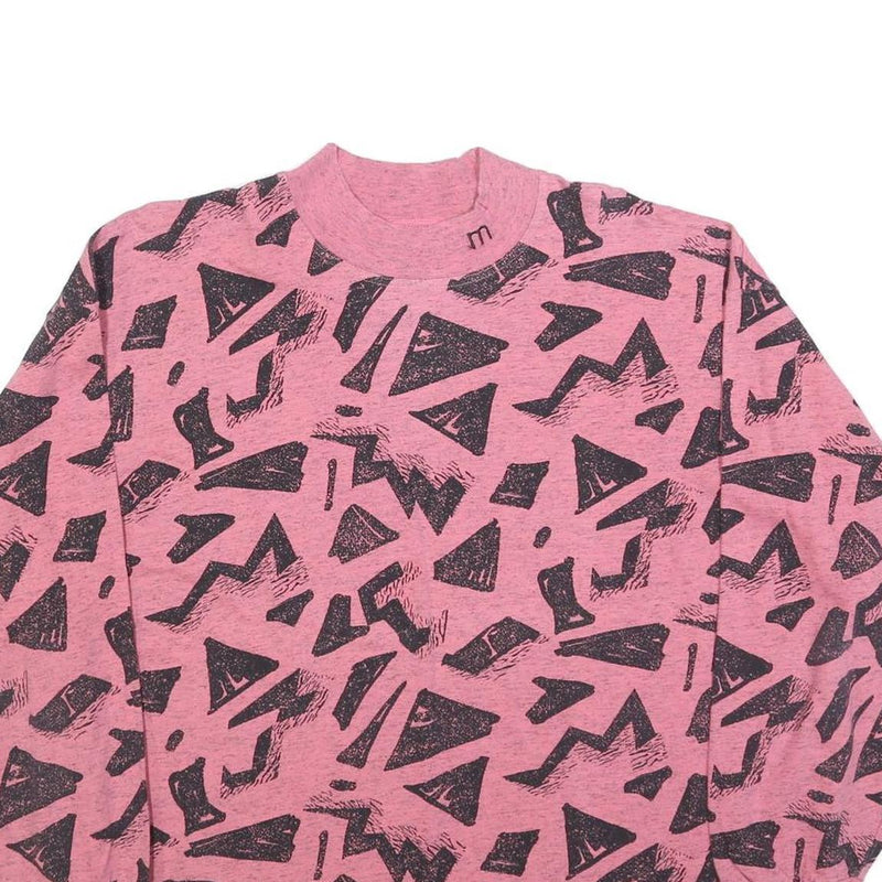 MASER Womens Pink & Black Geometric Print Crew Neck Sweatshirt L Cotton Blend