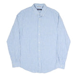 BEN SHERMAN Mens Blue & White Striped Shirt L Cotton Blend Long Sleeve Button