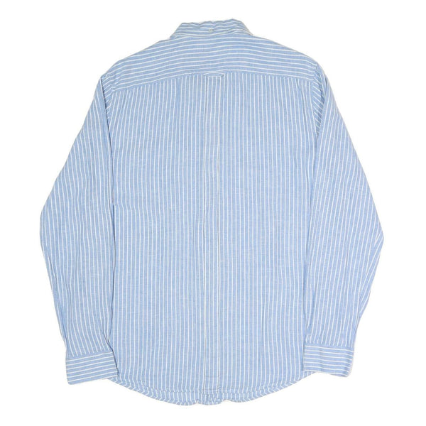 BEN SHERMAN Mens Blue & White Striped Shirt L Cotton Blend Long Sleeve Button