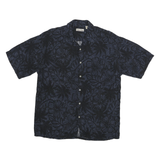 HOLLIS RIVER Mens Blue & Black Rayon Shirt L Floral Pattern Relaxed Fit Casual