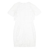 REISS Womens White Bodycon Dress Polyester Blend Short Sleeve Knee Length UK 8