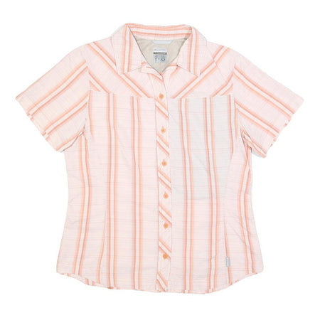 COLUMBIA Womens White & Orange Striped Nylon Shirt M Lightweight Comfortable