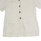 LUI LEI Womens Beige Cotton Blend Button Top Short Sleeve V-Neck XL Relaxed Fit