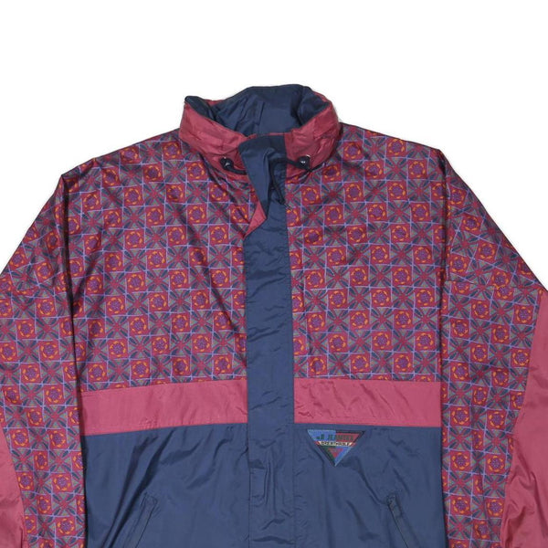 JEANTEX Mens Blue & Maroon Classic Zip Jacket XL Polyester Blend Printed Pattern