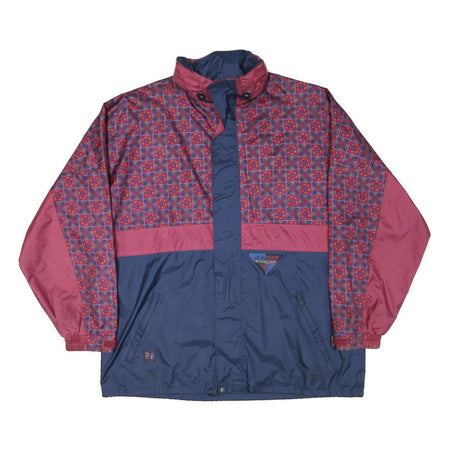 JEANTEX Mens Blue & Maroon Classic Zip Jacket XL Polyester Blend Printed Pattern