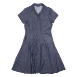 TOMMY HILFIGER Womens Blue Shirt Dress Cotton Blend Short Sleeve Knee Length S