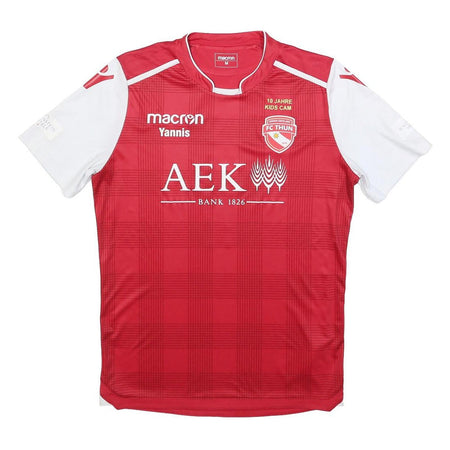 MACRON Mens Red & White FC Thun Football Shirt M Short Sleeve Round Neck