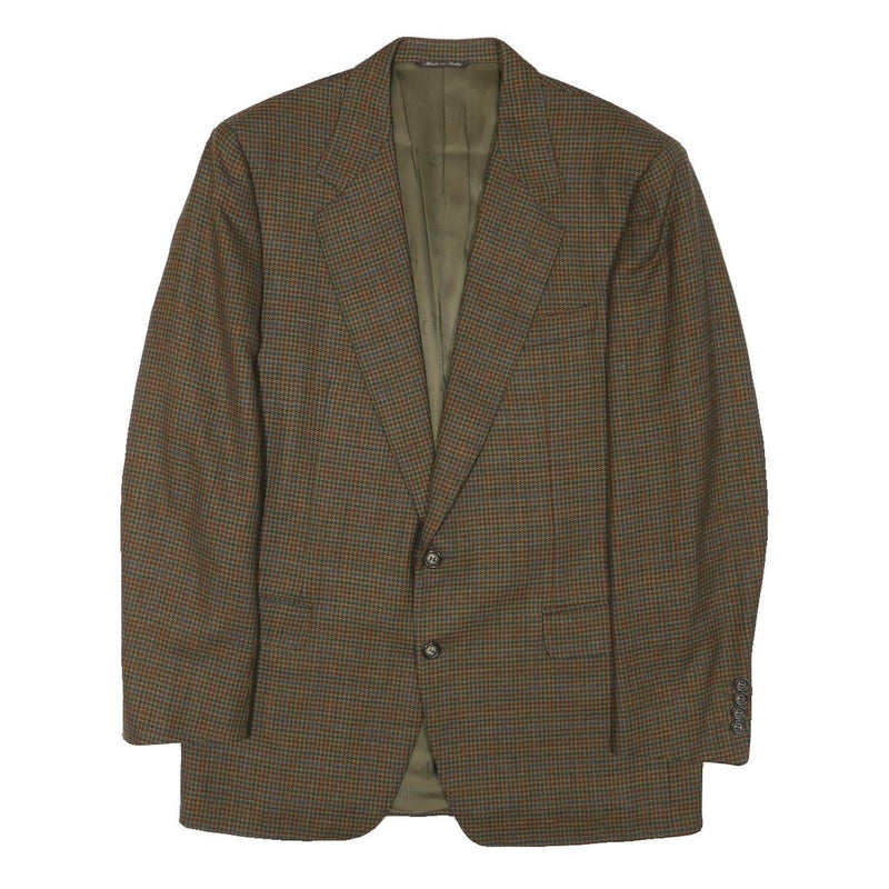 LANVIN Mens Brown & Green Wool Blend Check Blazer Jacket M Classic Tailored