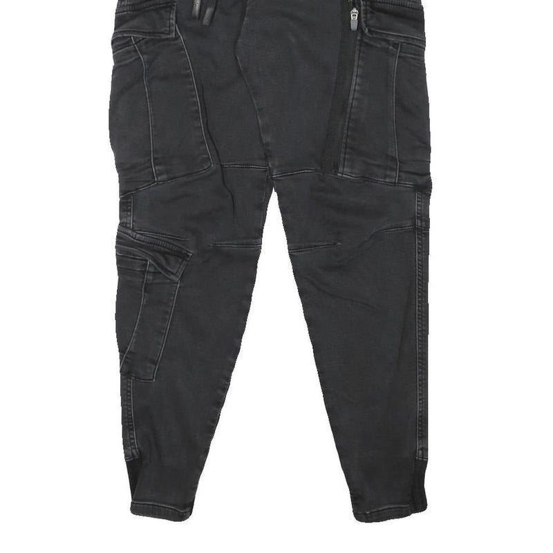 PULL & BEAR Mens Cotton Blend Black Relaxed Cargo Trousers W25 L28 Drawstring