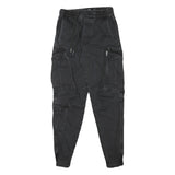 PULL & BEAR Mens Cotton Blend Black Relaxed Cargo Trousers W25 L28 Drawstring