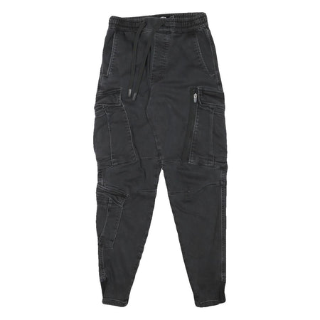 PULL & BEAR Mens Cotton Blend Black Relaxed Cargo Trousers W25 L28 Drawstring