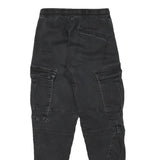 PULL & BEAR Mens Cotton Blend Black Relaxed Cargo Trousers W25 L28 Drawstring