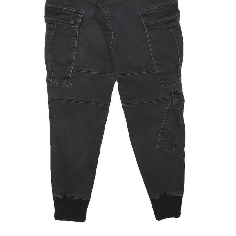 PULL & BEAR Mens Cotton Blend Black Relaxed Cargo Trousers W25 L28 Drawstring