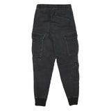 PULL & BEAR Mens Cotton Blend Black Relaxed Cargo Trousers W25 L28 Drawstring