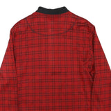 VILONA Womens Red Checked Basic Long Sleeve Button Neck Cotton Blend Top L