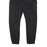 PULL & BEAR Mens Slim Black Cargo Trousers W28 L26 Cotton Blend Button Closure