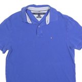 TOMMY HILFIGER Mens Blue Short Sleeve Plain Polo Shirt M Cotton Blend Casual
