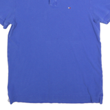 TOMMY HILFIGER Mens Blue Short Sleeve Plain Polo Shirt M Cotton Blend Casual