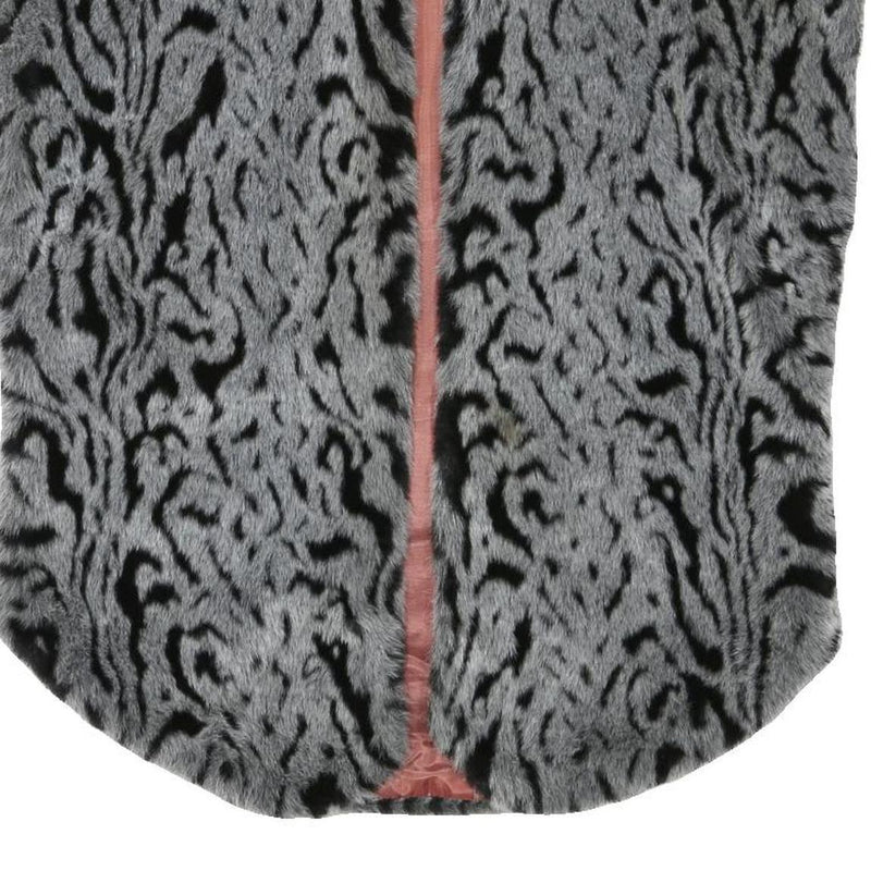 Womens Grey Black Animal Print Faux Fur Jacket L Polyester Blend Sleeveless Open