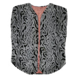 Womens Grey Black Animal Print Faux Fur Jacket L Polyester Blend Sleeveless Open