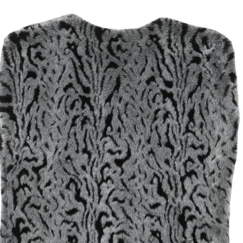 Womens Grey Black Animal Print Faux Fur Jacket L Polyester Blend Sleeveless Open