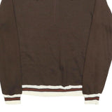 JANDY PLACE Womens Brown Polo Collar M Sweatshirt Zip Neck Retro Striped Hem