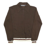 JANDY PLACE Womens Brown Polo Collar M Sweatshirt Zip Neck Retro Striped Hem