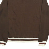 JANDY PLACE Womens Brown Polo Collar M Sweatshirt Zip Neck Retro Striped Hem