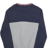 TOMMY HILFIGER Mens Navy & Grey Plain Crew Neck Basic Knit Jumper M Cotton Blend