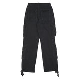 Womens Black Relaxed Cargo Trousers W24 L28 Viscose Blend Zip Pocketed