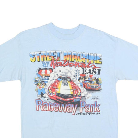 USA APPEAL Mens Light Blue Graphic T-Shirt XL Short Sleeve Crew Neck Raceway