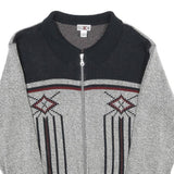 ROGER KENT Mens Grey Patterned Zip Jumper M Acrylic Warm Casual