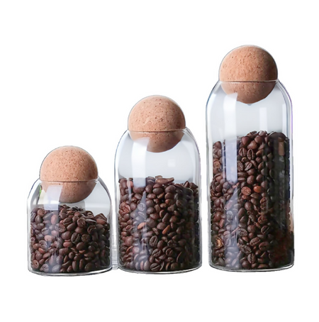 Anygleam Condiments Container 3Pcs Glass Jar Storage With Cork Ball Lids Canister