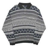 NICK TAYLOR SPORTSWEAR Mens Black & Grey Patterned Jumper Polo Collar Basic Knit