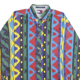 TOMMY HILFIGER Mens Blue Red Yellow Green Pattern Shirt M Button Down Cotton