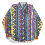 TOMMY HILFIGER Mens Blue Red Yellow Green Pattern Shirt M Button Down Cotton