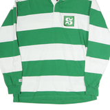 BARBARIAN Mens Green & White Hooded Long Sleeve Rugby Stripe L Polo Shirt